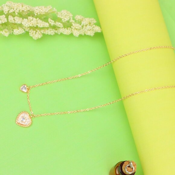 "Rose Gold Heart Pendant Necklace with Dual Charm, Elegant Design, XPNL1877 - Picture 3 of 12